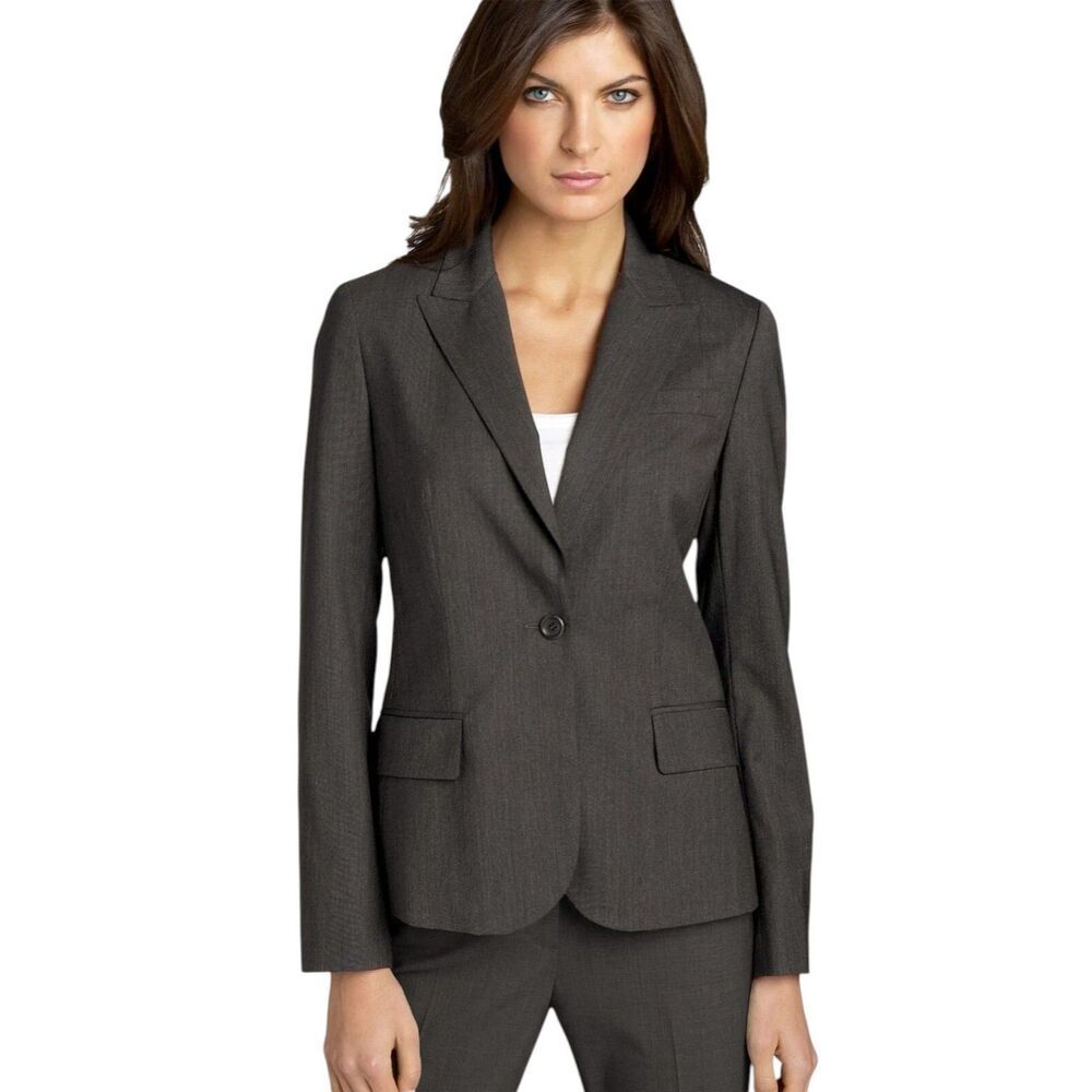 Theory Gabe B Tailor Stretch Wool Blazer Size 2 Dark Gray Single Button EUC
